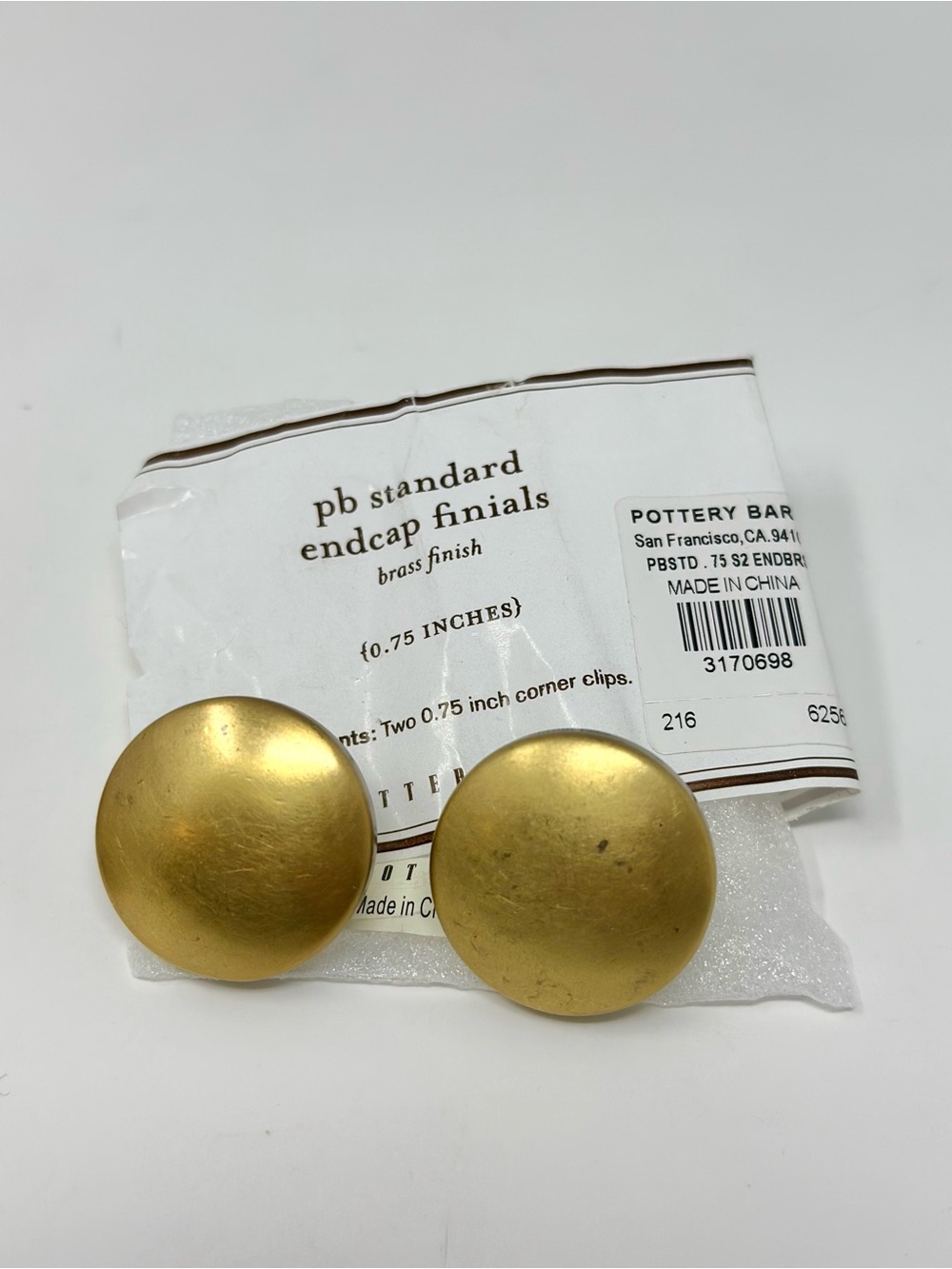 Pottery Barn Standard End Cap Finials Brass Finish .75" Gold Tone Minimalist